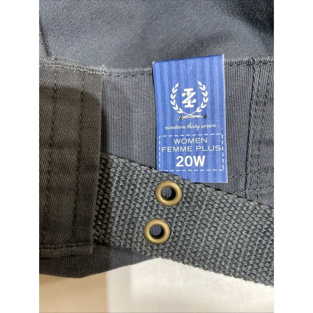 New Izod Chino Pants Belted‎ Stretch 20W Blue Femme Plus Straight leg High rise